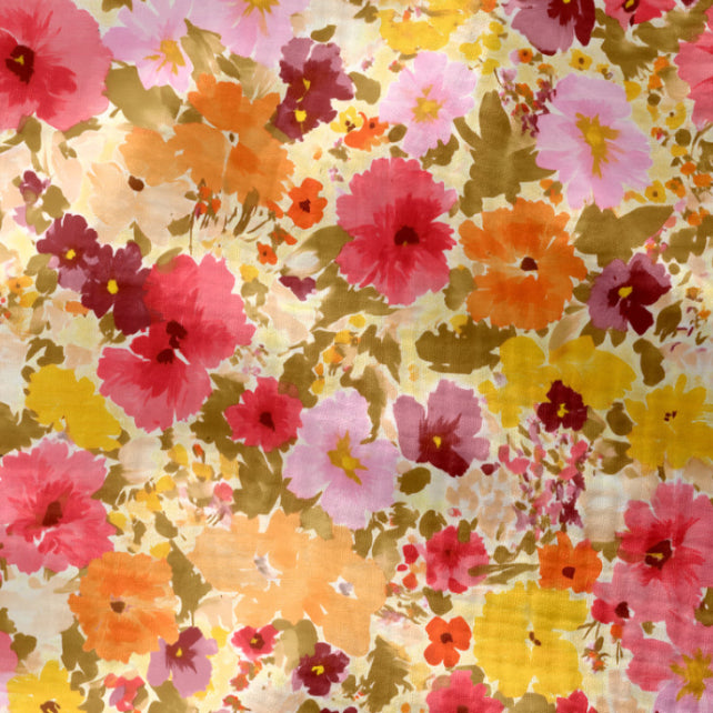 Tissu Double Gaze De Coton Imprimé | Fleurs Rebecca Orange