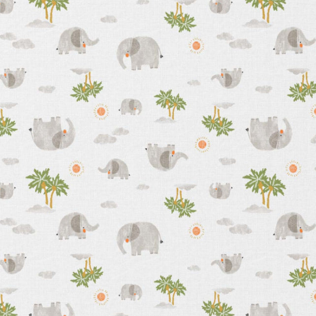 Tissu Coton Elephant Pachy Fond Blanc | Laize 1m50