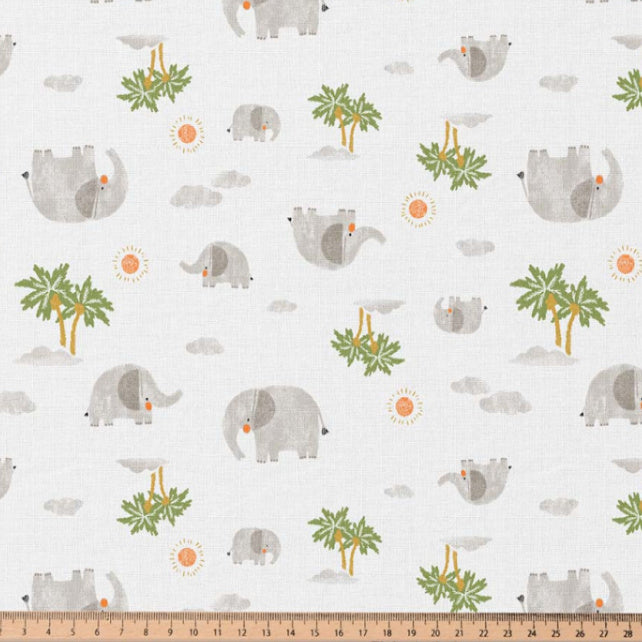 Tissu Coton Elephant Pachy Fond Blanc | Laize 1m50
