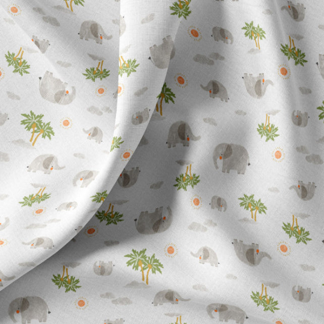 Tissu Coton Elephant Pachy Fond Blanc | Laize 1m50