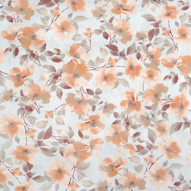 Tissu Coton Fleurs Beiges Oranges Fond Gris | Laize 1m55