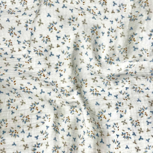 Tissu Double Gaze De Coton Imprimé | Fleurs Jefine Naturels Blanc