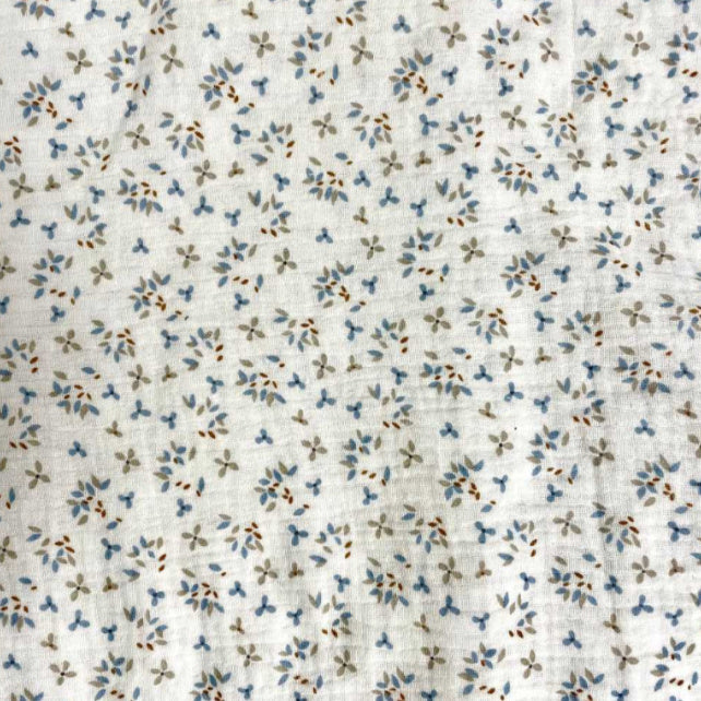 Tissu Double Gaze De Coton Imprimé | Fleurs Jefine Naturels Blanc