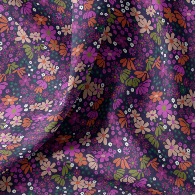 Tissu Coton Fleurs Marie Orange Violet | Laize 1m50