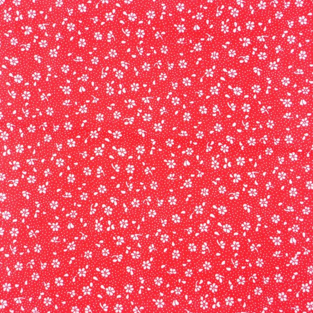 Tissu Coton Mini Patch Fleurs Blanches Fond Rouge | Laize 1m55