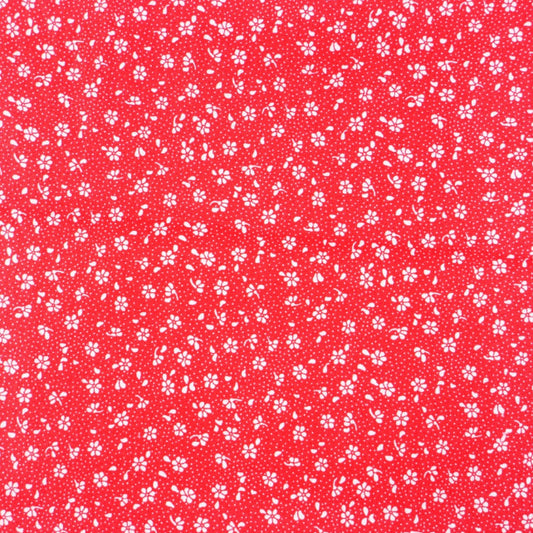 Tissu Coton Mini Patch Fleurs Blanches Fond Rouge | Laize 1m55