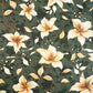 Tissu Coton Fleurs Vanille Fond Vert Foncé | Laize 1m55
