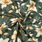 Tissu Coton Fleurs Vanille Fond Vert Foncé | Laize 1m55