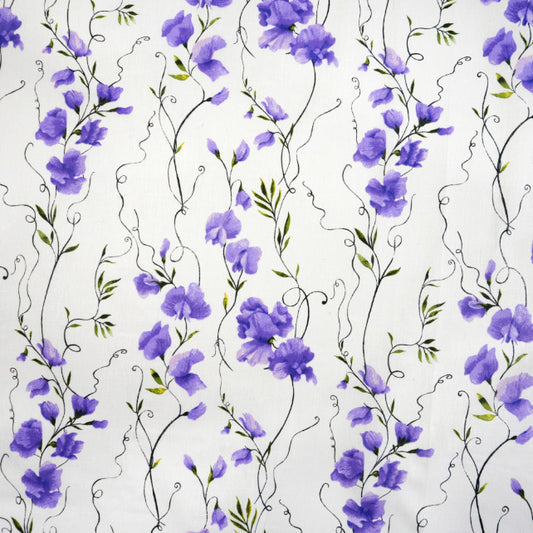 Tissu Coton Violettes sur Vignes Fond Blanc | Laize 1m55
