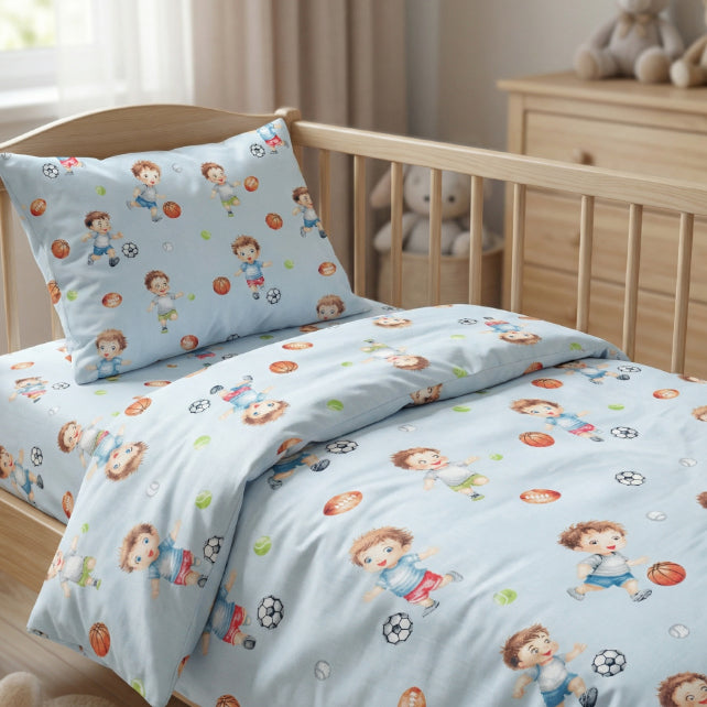 Tissu Coton Garçon Football Fond Bleu Clair | Laize 1m55