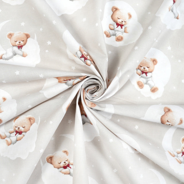 Tissu Coton Teddy Lune Fond Beige Gris | Laize 1m55