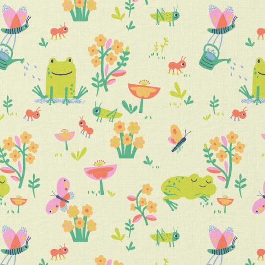 Tissu Coton Grenouille Coaco Vert Orange | Laize 1m50