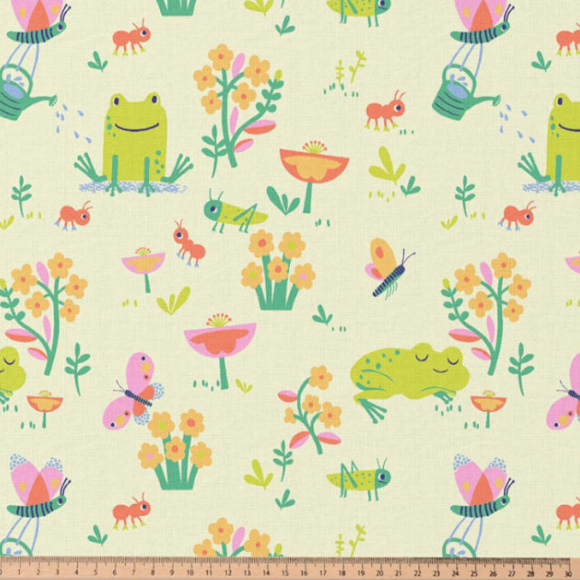 Tissu Coton Grenouille Coaco Vert Orange | Laize 1m50
