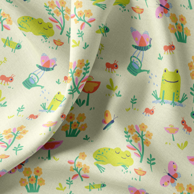 Tissu Coton Grenouille Coaco Vert Orange | Laize 1m50