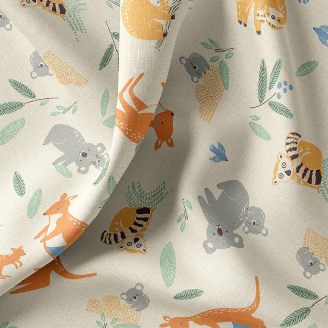 Tissu Coton Animaux Koala Kango Fond Ecru | Laize 1m50