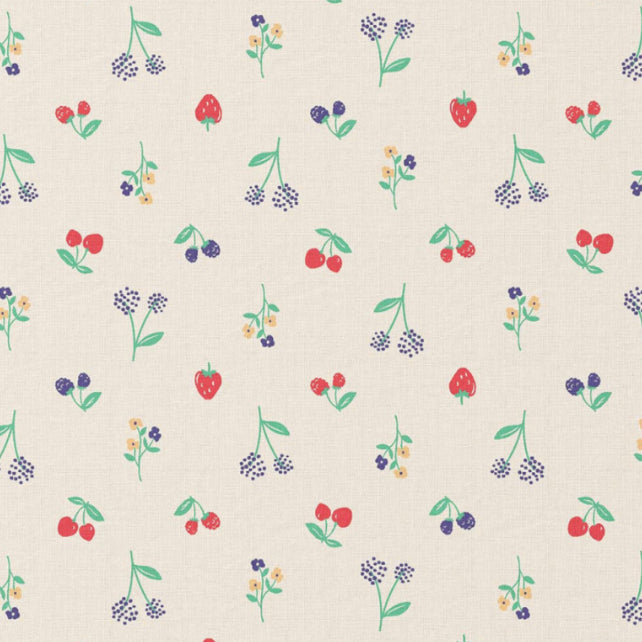 Tissu Coton Cerises et Baies Crumb Fond Ecru | Laize 1m50