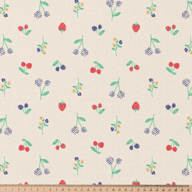 Tissu Coton Cerises et Baies Crumb Fond Ecru | Laize 1m50