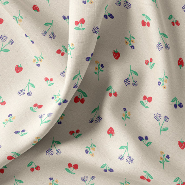 Tissu Coton Cerises et Baies Crumb Fond Ecru | Laize 1m50