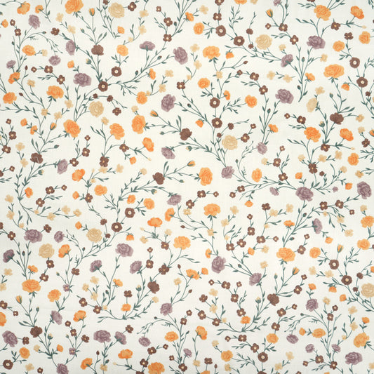 Tissu Coton Fleurs Mini Branches Fond Ecru | Laize 1m55