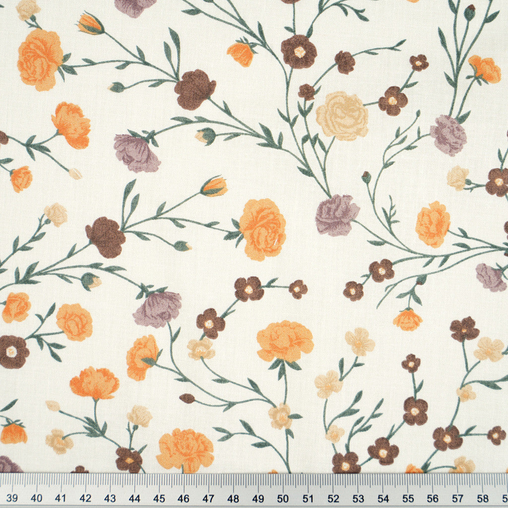 Tissu Coton Fleurs Mini Branches Fond Ecru | Laize 1m55