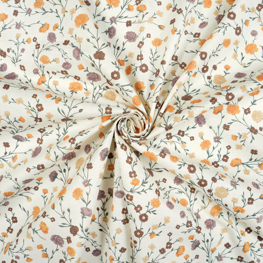 Tissu Coton Fleurs Mini Branches Fond Ecru | Laize 1m55