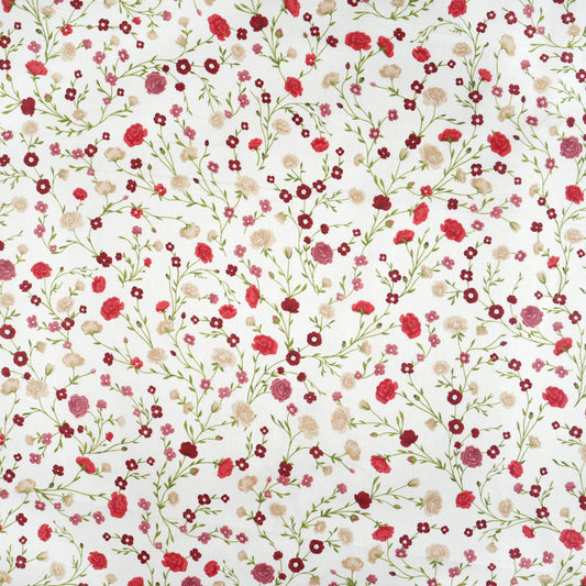 Tissu Coton Fleurs Mini Branches Rouges Fond Blanc | Laize 1m55