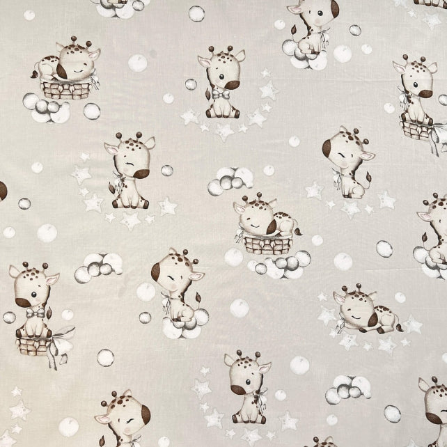 Tissu Coton Africains Girafes Beiges Fond Beige | Laize 1m55