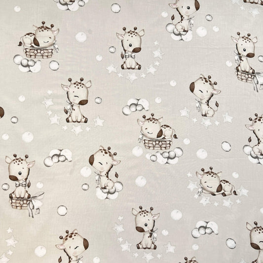 Tissu Coton Africains Girafes Beiges Fond Beige | Laize 1m55