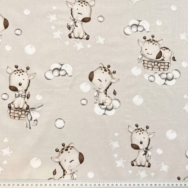 Tissu Coton Africains Girafes Beiges Fond Beige | Laize 1m55
