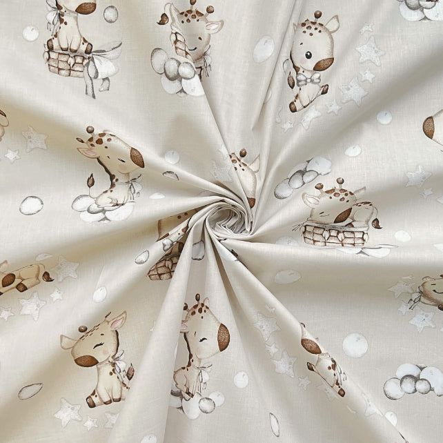 Tissu Coton Africains Girafes Beiges Fond Beige | Laize 1m55