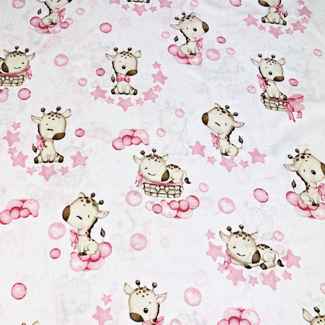 Tissu Coton Africains Girafes Roses Fond Blanc | Laize 1m55