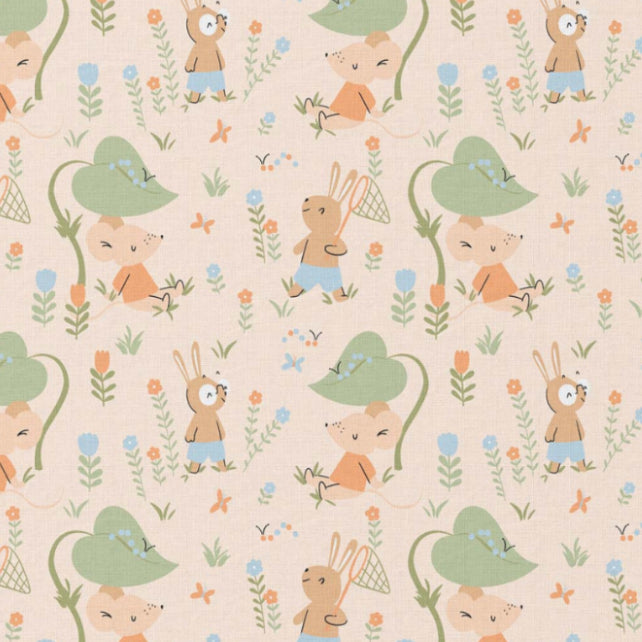 Tissu Coton Souris Soury Bleu Orange | Laize 1m50