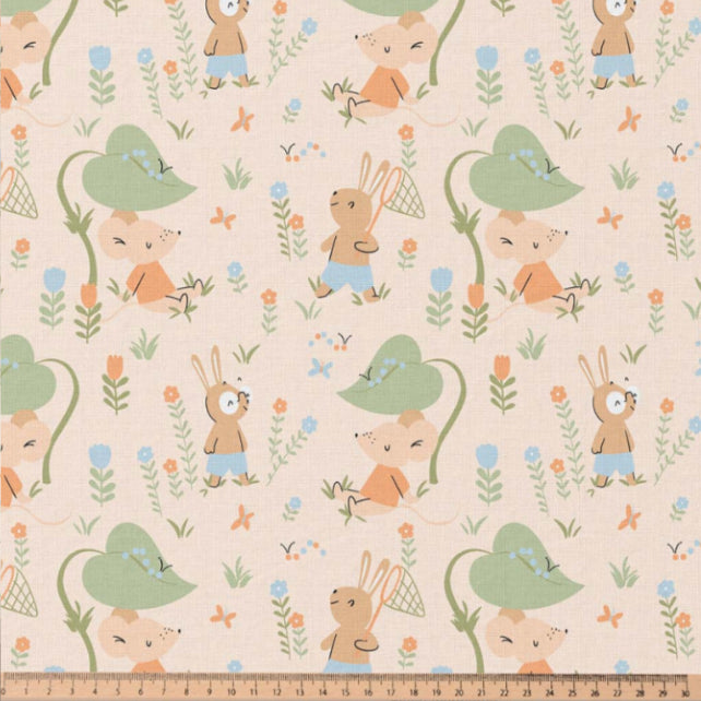 Tissu Coton Souris Soury Bleu Orange | Laize 1m50