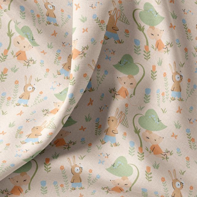 Tissu Coton Souris Soury Bleu Orange | Laize 1m50
