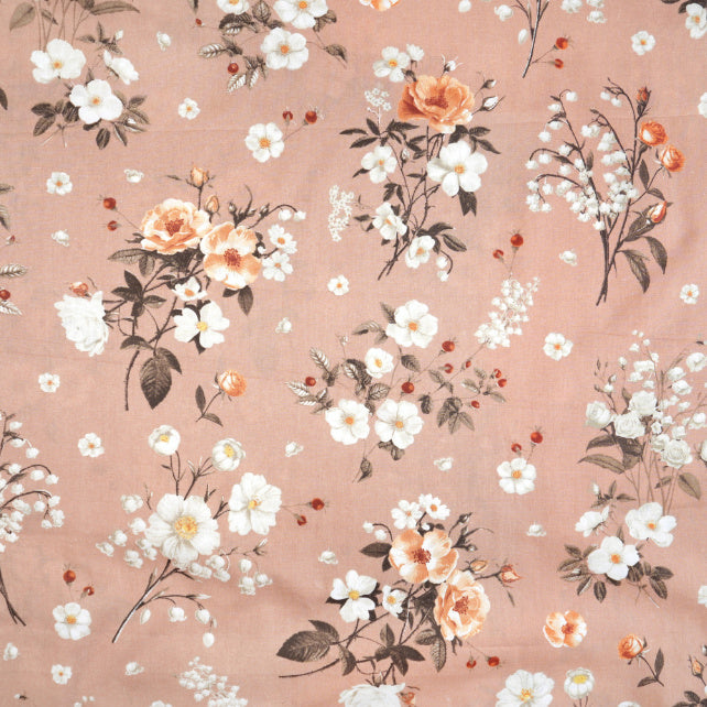 Tissu Coton Lily Roses Sauvages Fond Saumon | Laize 1m55