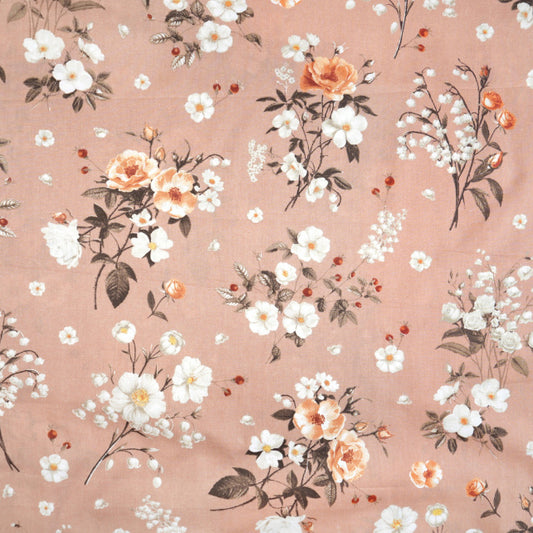 Tissu Coton Lily Roses Sauvages Fond Saumon | Laize 1m55