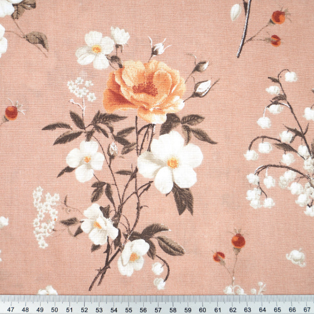 Tissu Coton Lily Roses Sauvages Fond Saumon | Laize 1m55