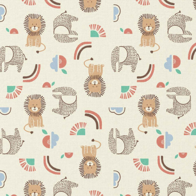 Tissu Coton Lion Elephant Murphy Ecru | Laize 1m50