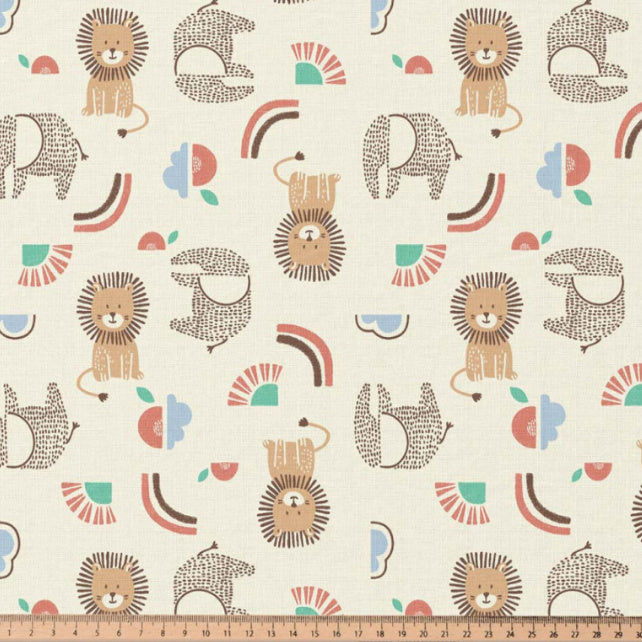Tissu Coton Lion Elephant Murphy Ecru | Laize 1m50