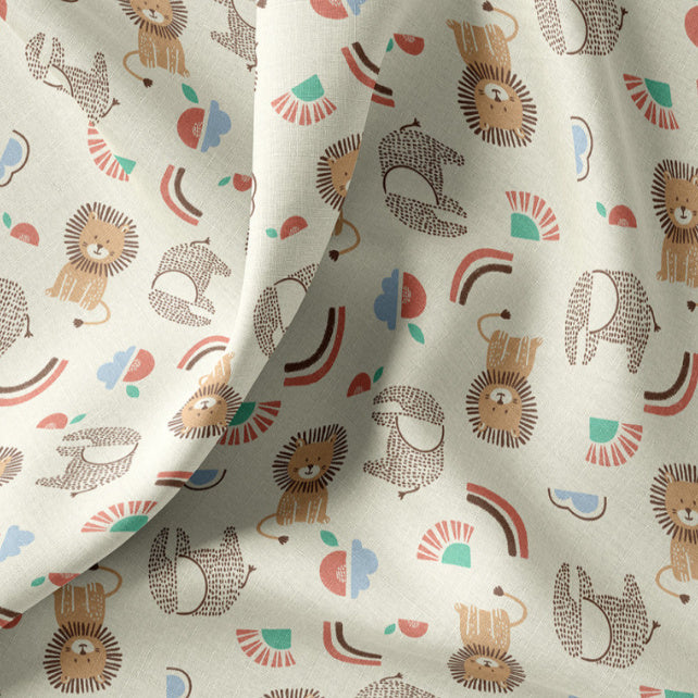 Tissu Coton Lion Elephant Murphy Ecru | Laize 1m50