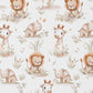 Tissu Coton Numérique Melte Lion Girafe Fond Blanc | Laize 1m50