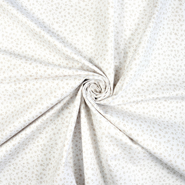 Tissu Coton Mini Patch Fleurs Beiges Fond Blanc | Laize 1m55