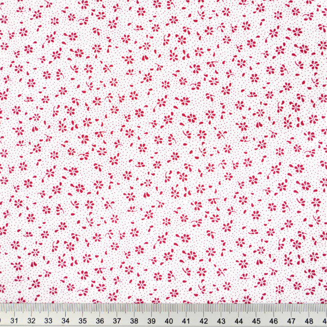Tissu Coton Mini Patch Fleurs Burgundy Fond Blanc | Laize 1m55
