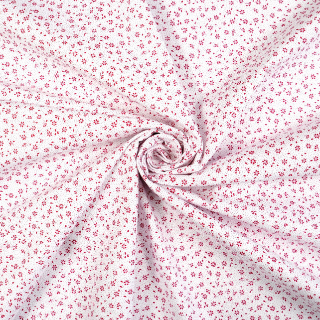 Tissu Coton Mini Patch Fleurs Burgundy Fond Blanc | Laize 1m55