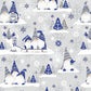 Tissu Coton Noël Gnomes Trio Bleus Fond Gris | Laize 1m60