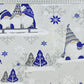 Tissu Coton Noël Gnomes Trio Bleus Fond Gris | Laize 1m60