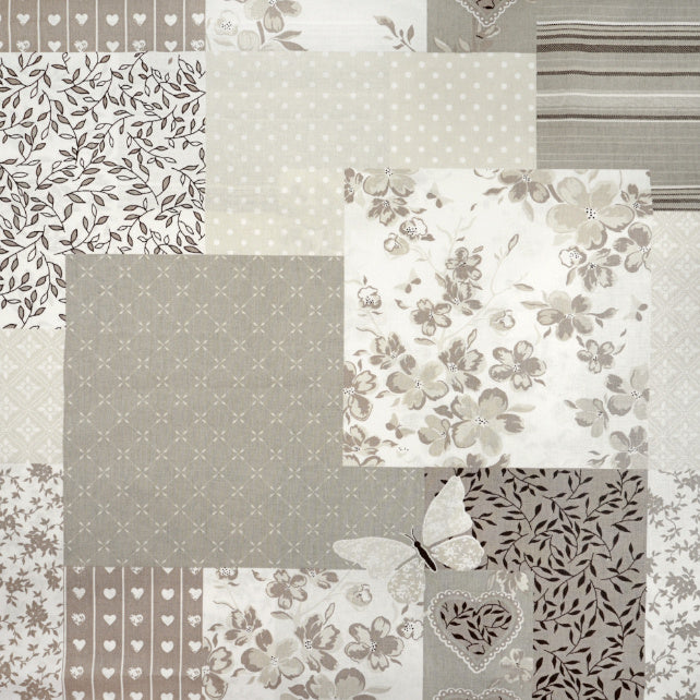 Tissu Coton Patchwork Fleurs Beige Brun | Laize 1m55
