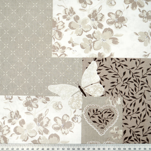 Tissu Coton Patchwork Fleurs Beige Brun | Laize 1m55