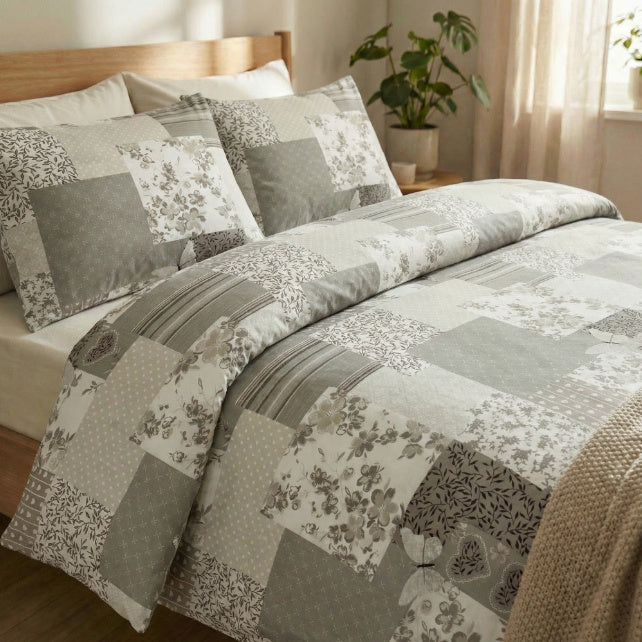 Tissu Coton Patchwork Fleurs Beige Brun | Laize 1m55