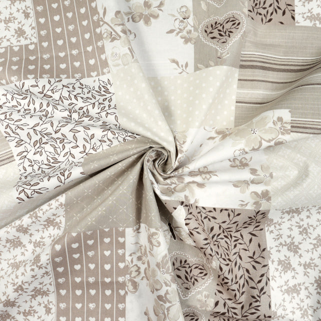 Tissu Coton Patchwork Fleurs Beige Brun | Laize 1m55